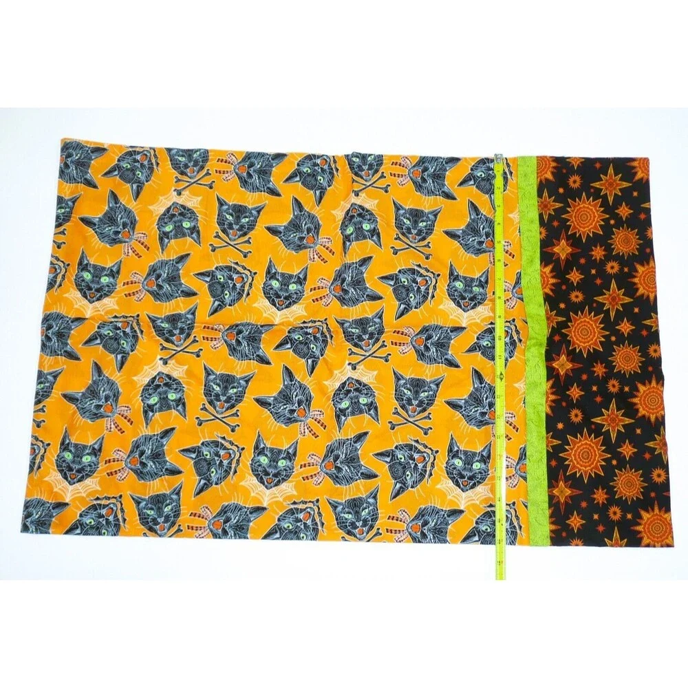 2 Handmade Halloween Pillow Cases Trick Treat Candy Sacks Black Cats Bats Stars